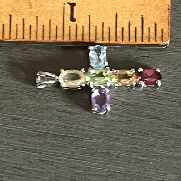 COLORFUL 925 STERLING SILVER VINTAGE CROSS PENDANT - Picture 3 of 5